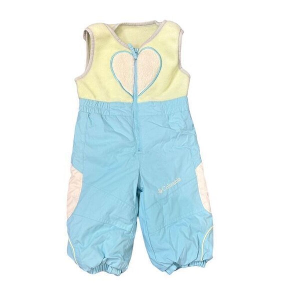 Columbia Snowpants Toddler Girls 12 Mo Infant Green Blue Bibs Adjustable Pants